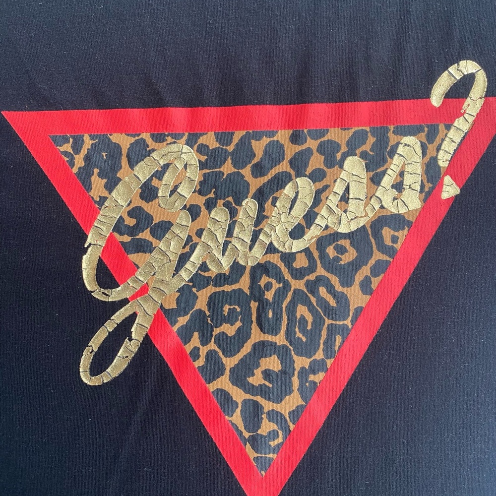 Guess Leopard Black Tee Medium Y2K